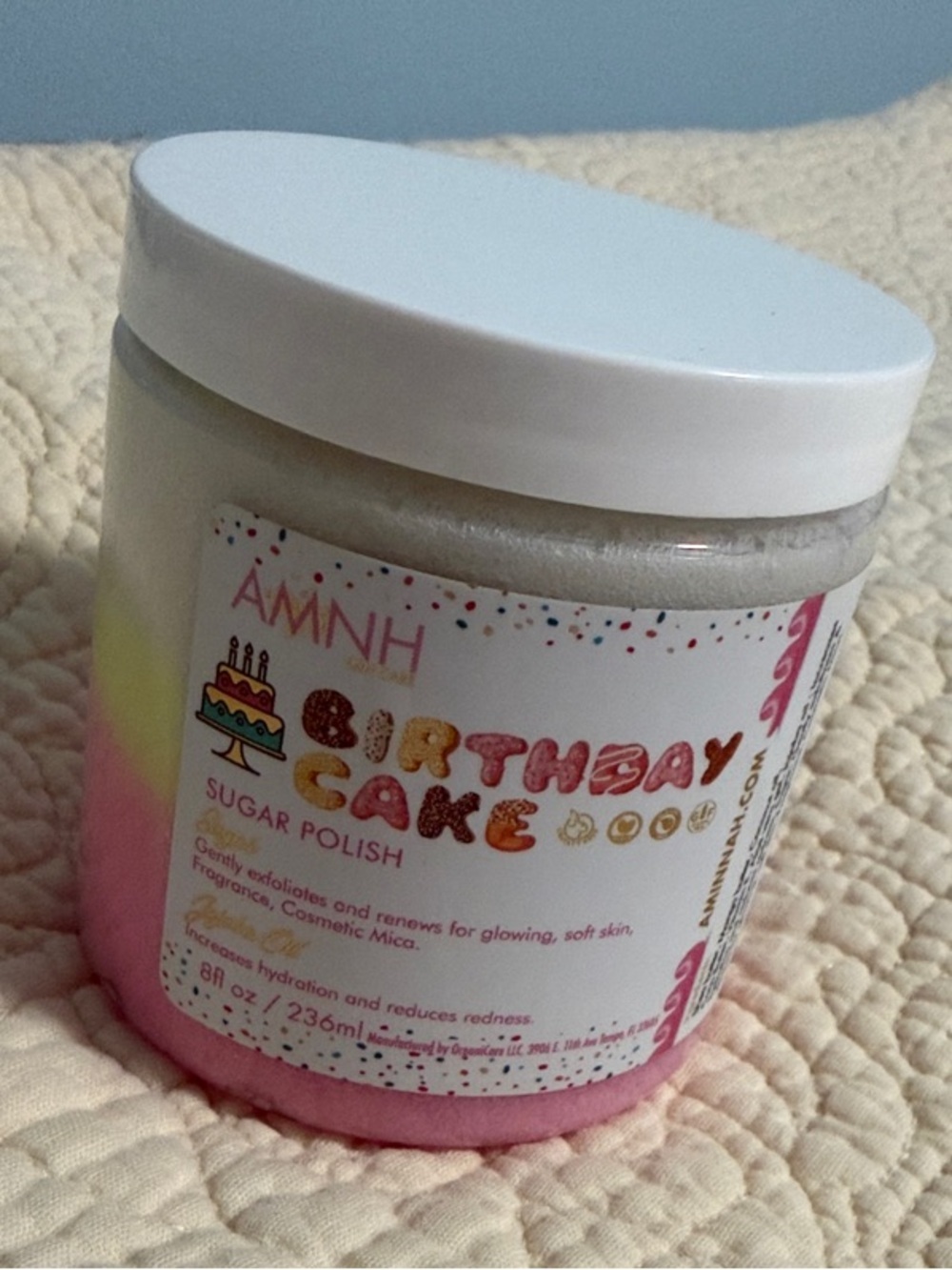 Aminnah “Birthday Cake” Sugar Polish - Pink & White Jar with sprinkles 🎂